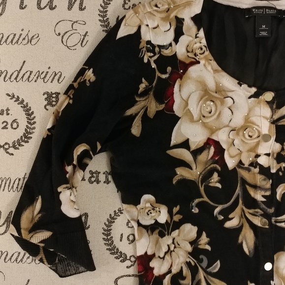 White House Black Market Sweaters - White House Black Market Black Floral Cardigan